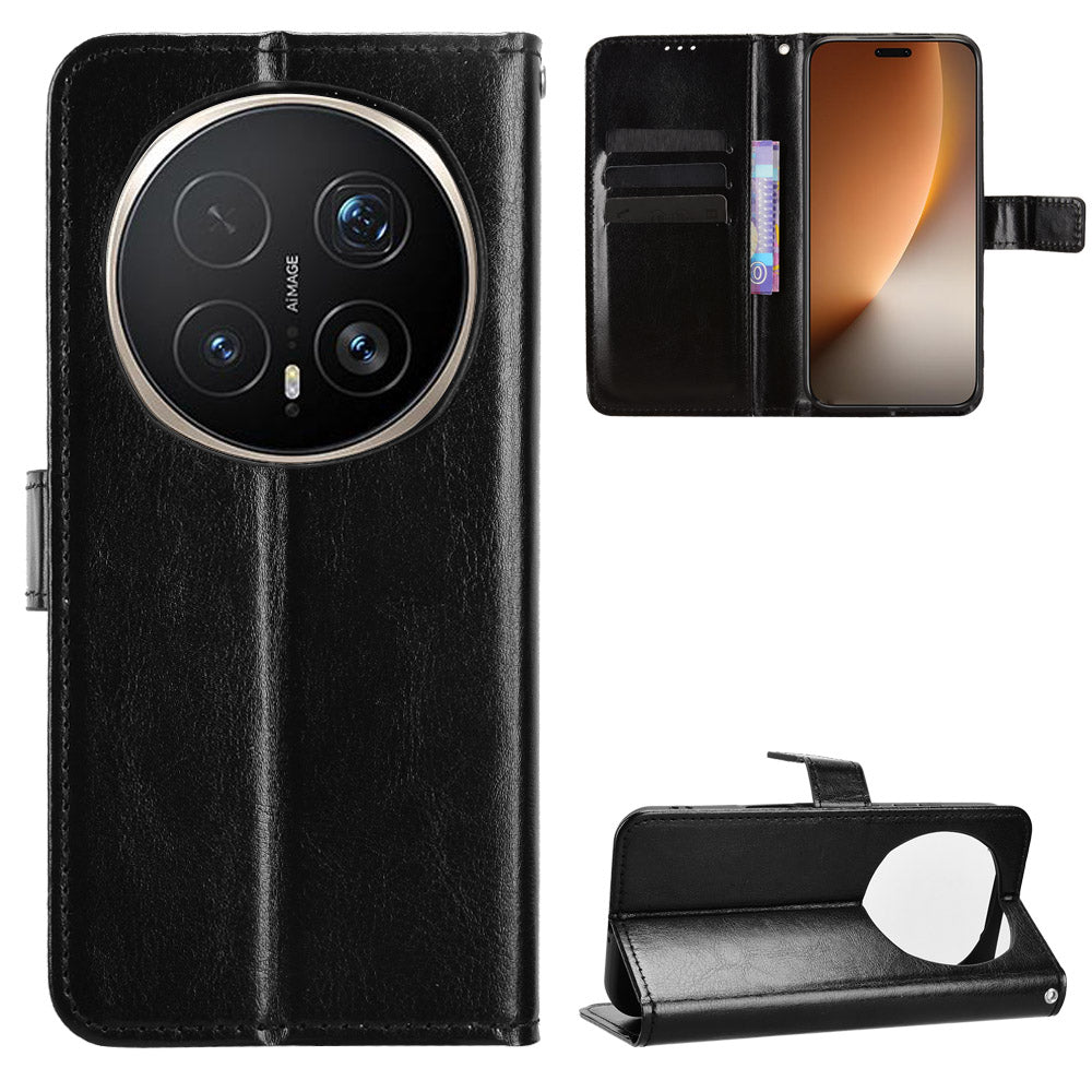 For Honor Magic8 Pro 5G PU Leather Case with Strap Crazy Horse Texture Phone Wallet Cover