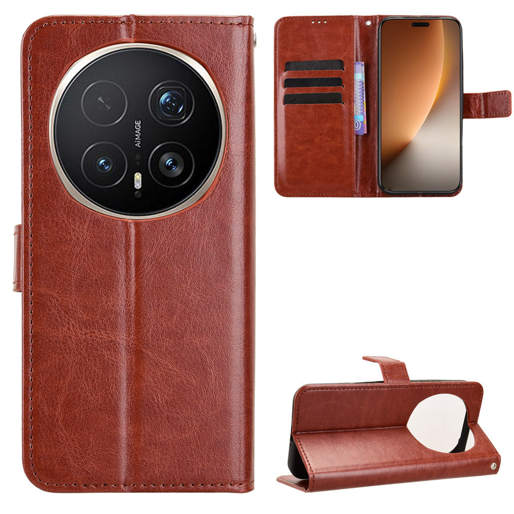 For Honor Magic8 Pro 5G PU Leather Case with Strap Crazy Horse Texture Phone Wallet Cover