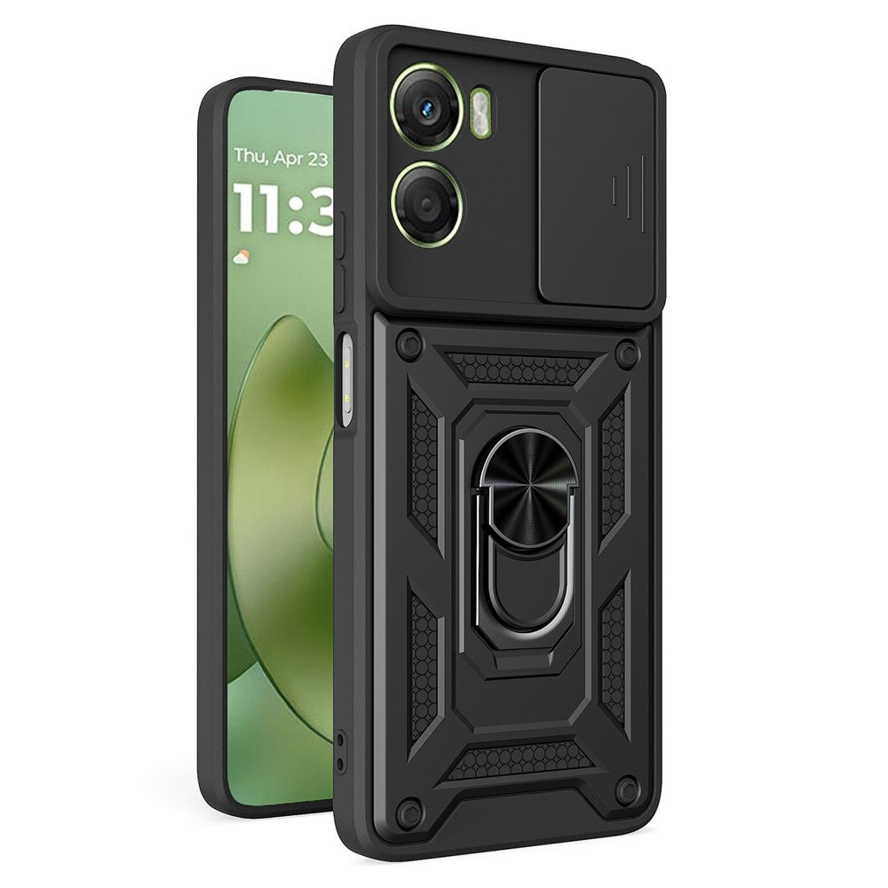 For Motorola Moto G06 4G Case with Slide Camera Lid PC + TPU Kickstand Phone Cover