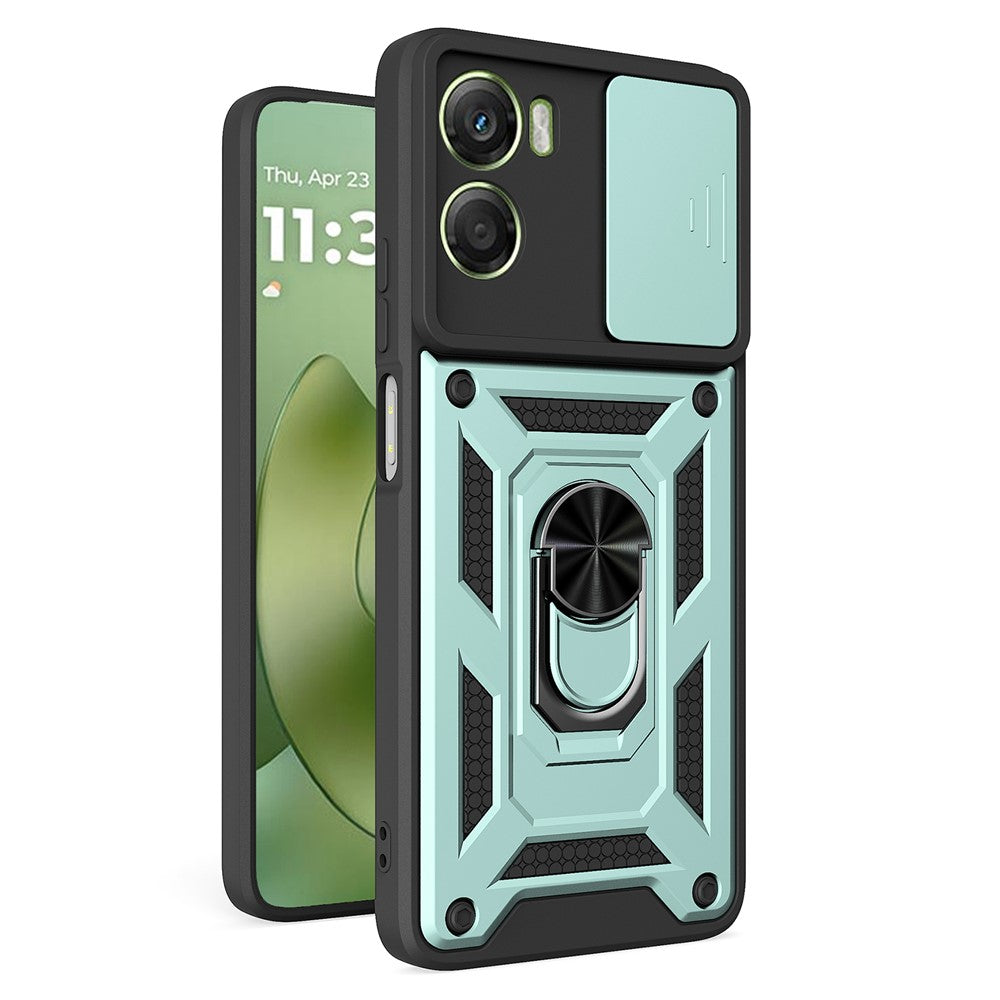 For Motorola Moto G06 4G Case with Slide Camera Lid PC + TPU Kickstand Phone Cover