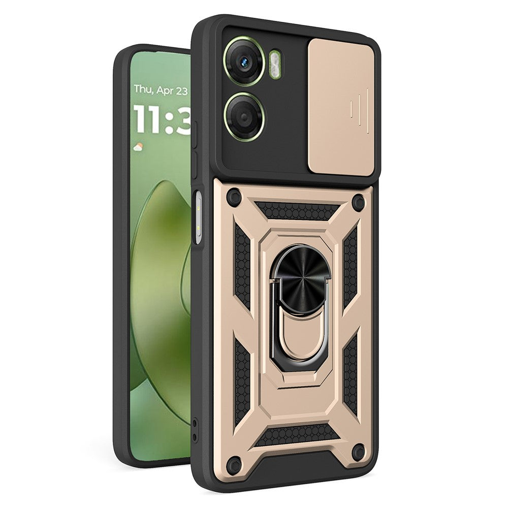 For Motorola Moto G06 4G Case with Slide Camera Lid PC + TPU Kickstand Phone Cover