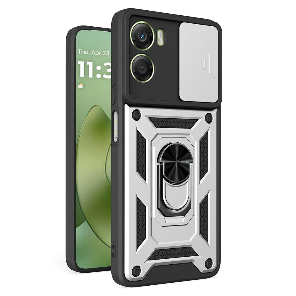 For Motorola Moto G06 4G Case with Slide Camera Lid PC + TPU Kickstand Phone Cover