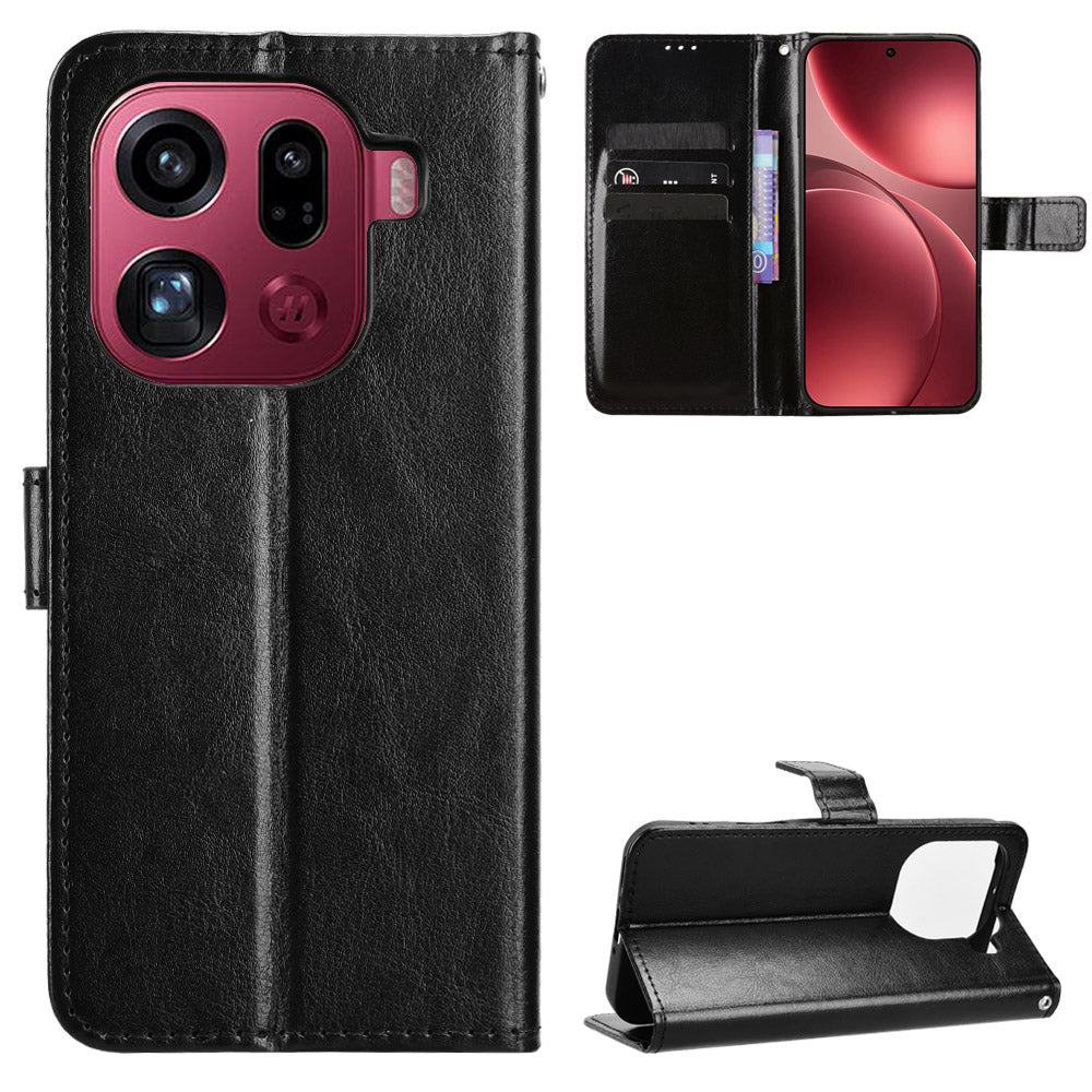 For Oppo Find X9 Pro 5G PU Leather Case with Strap Crazy Horse Texture Phone Wallet Cover