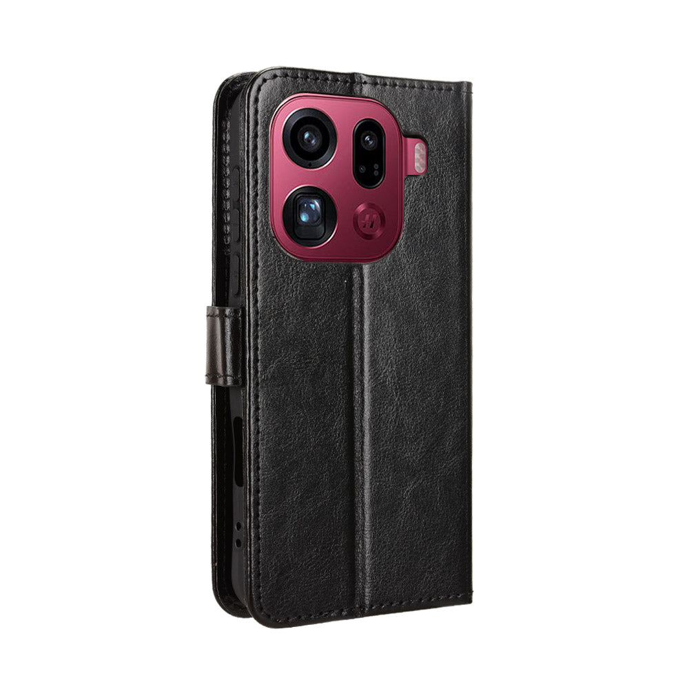 For Oppo Find X9 Pro 5G PU Leather Case with Strap Crazy Horse Texture Phone Wallet Cover