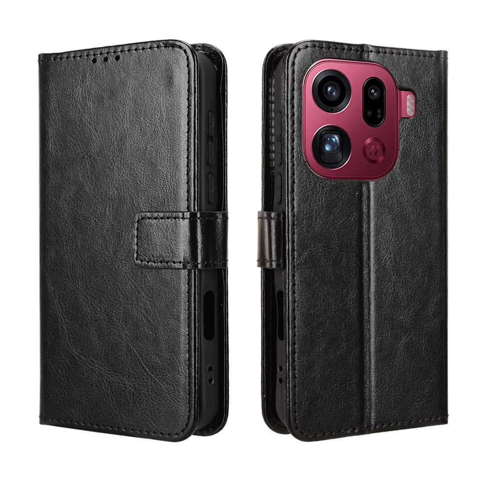For Oppo Find X9 Pro 5G PU Leather Case with Strap Crazy Horse Texture Phone Wallet Cover