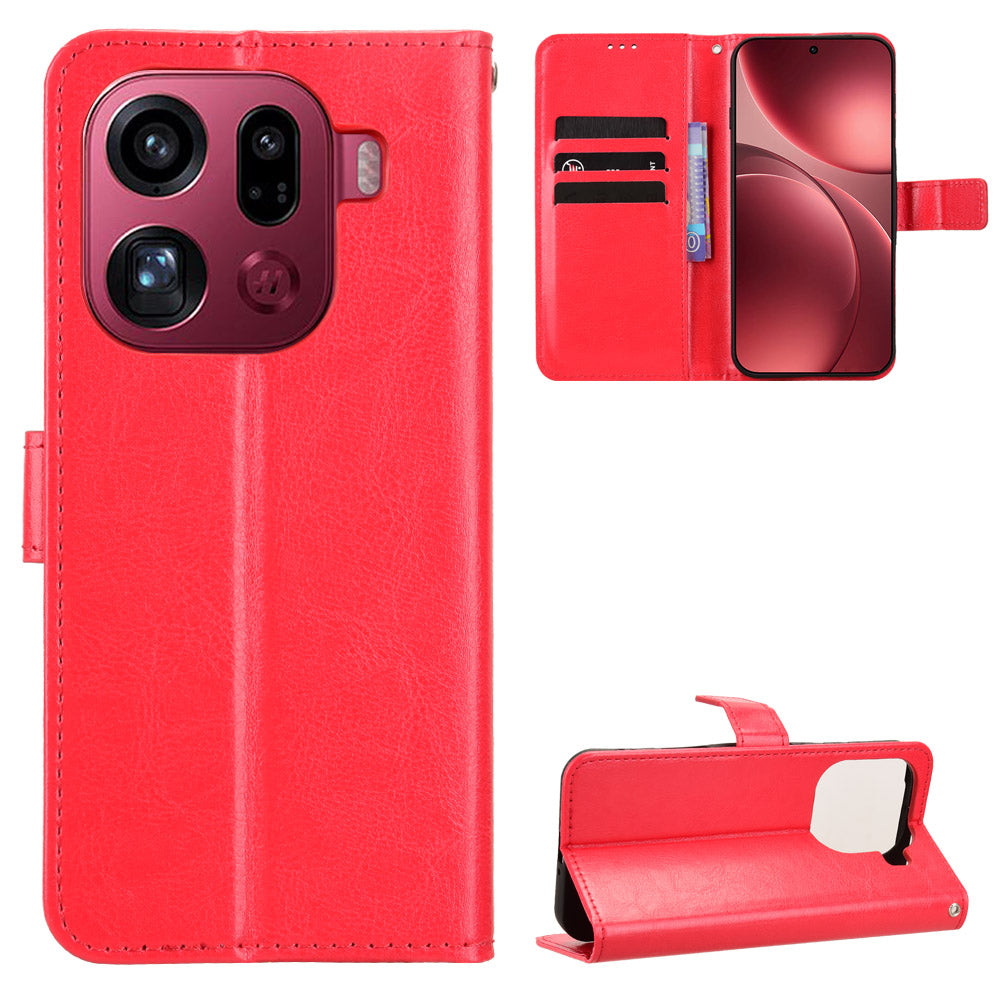 For Oppo Find X9 Pro 5G PU Leather Case with Strap Crazy Horse Texture Phone Wallet Cover