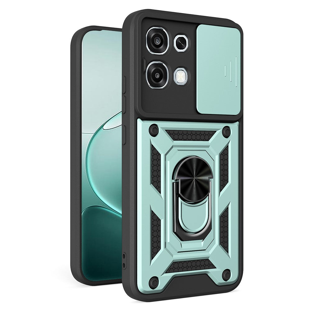 Funda para Oppo A6 Pro 5G/4G/F31 5G con tapa deslizante para la cámara, PC + TPU, soporte integrado.