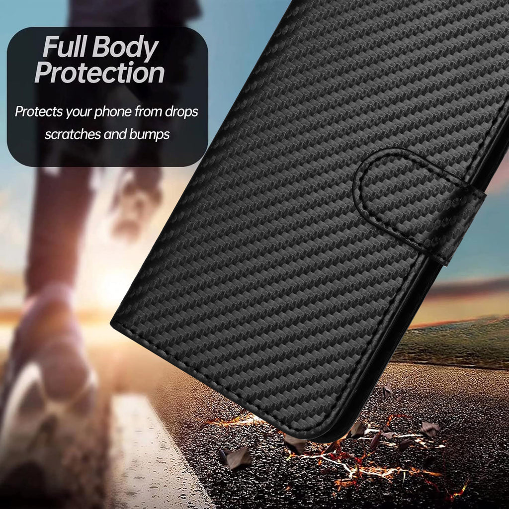 For Samsung Galaxy S26 Edge Wallet Case with Strap Carbon Fiber Texture Leather Mobile Cover