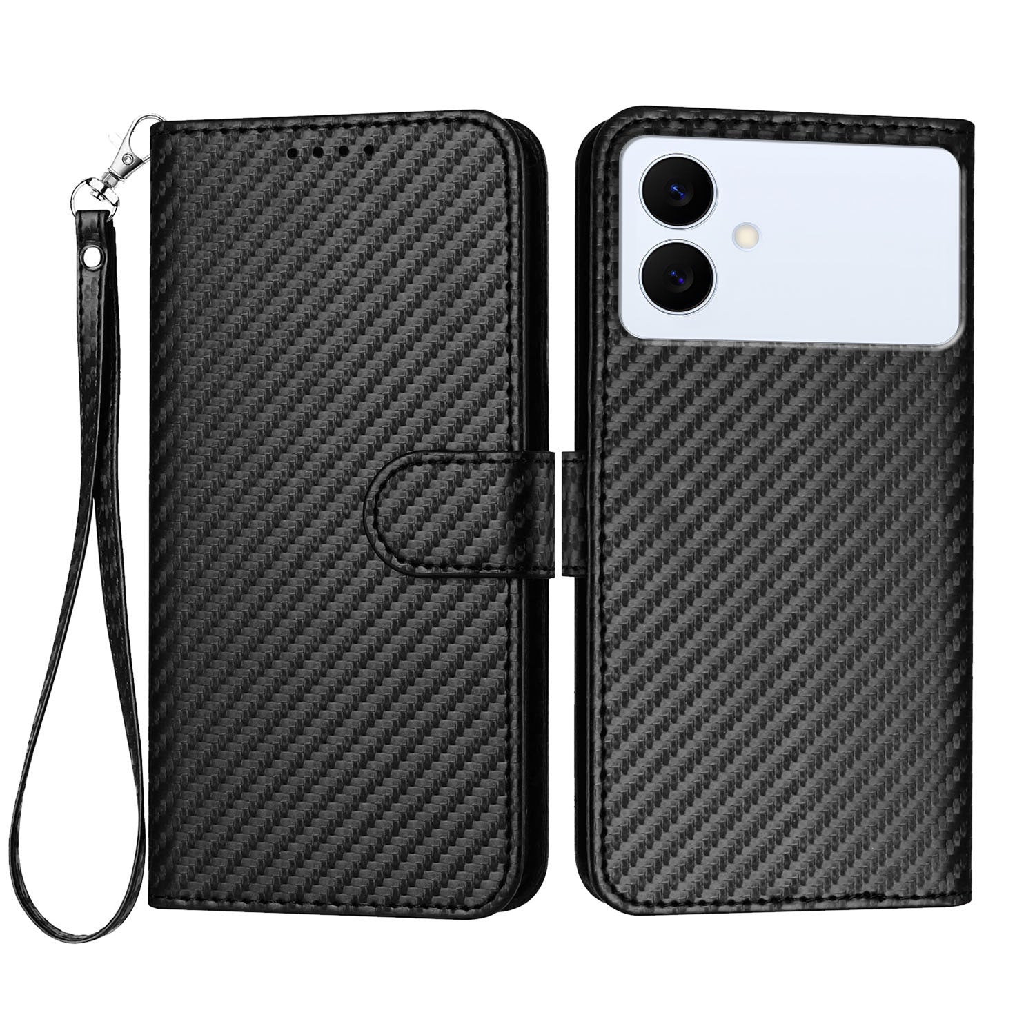For Samsung Galaxy S26 Edge Wallet Case with Strap Carbon Fiber Texture Leather Mobile Cover