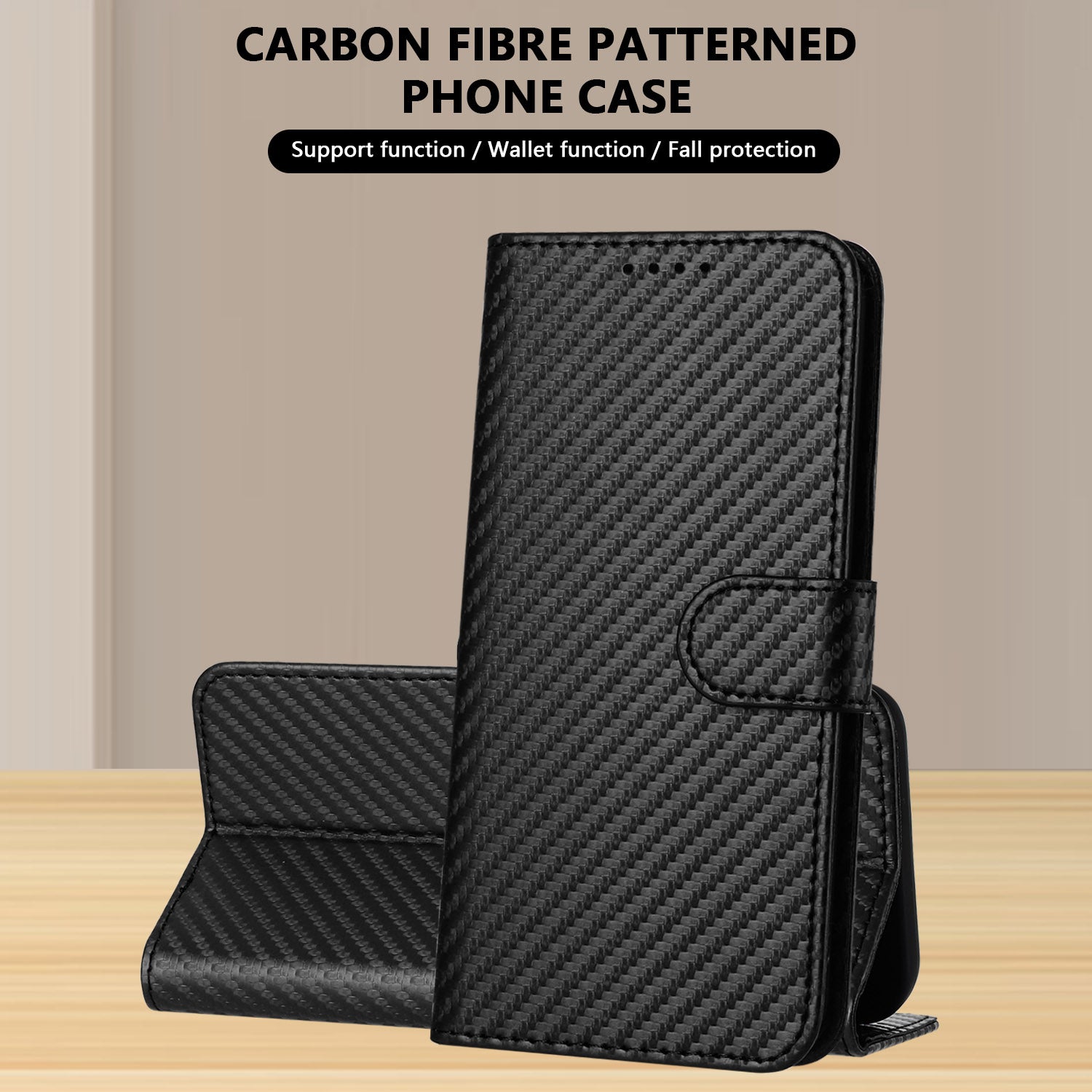 For Samsung Galaxy S26 Edge Wallet Case with Strap Carbon Fiber Texture Leather Mobile Cover