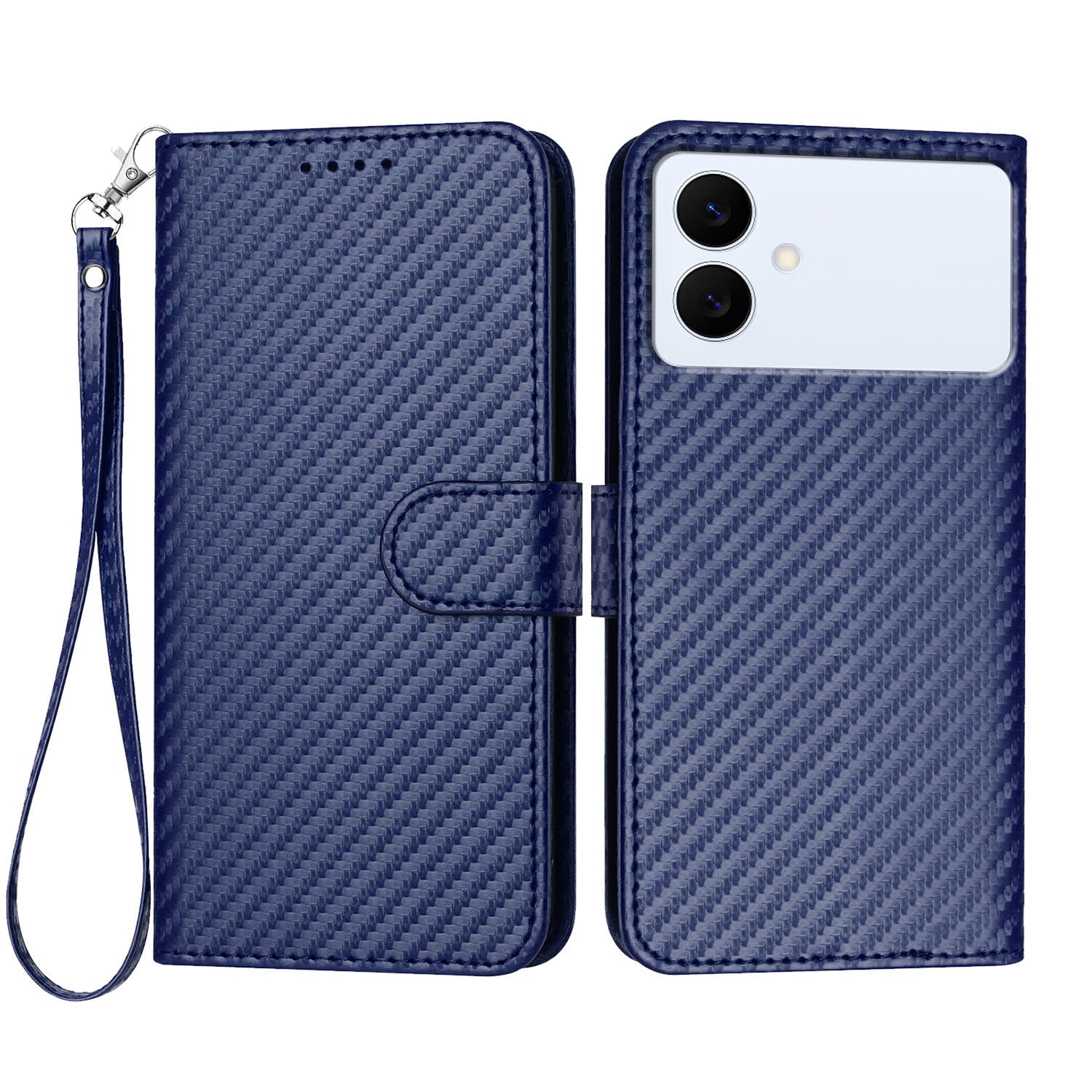 For Samsung Galaxy S26 Edge Wallet Case with Strap Carbon Fiber Texture Leather Mobile Cover
