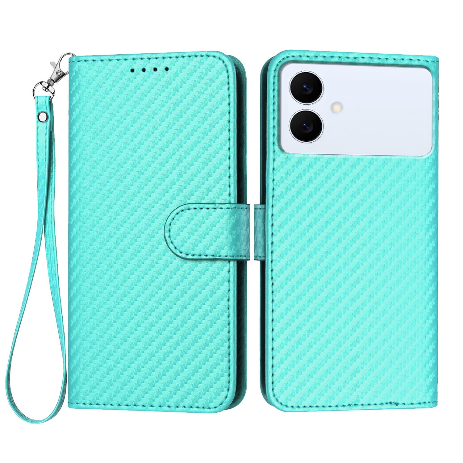 For Samsung Galaxy S26 Edge Wallet Case with Strap Carbon Fiber Texture Leather Mobile Cover