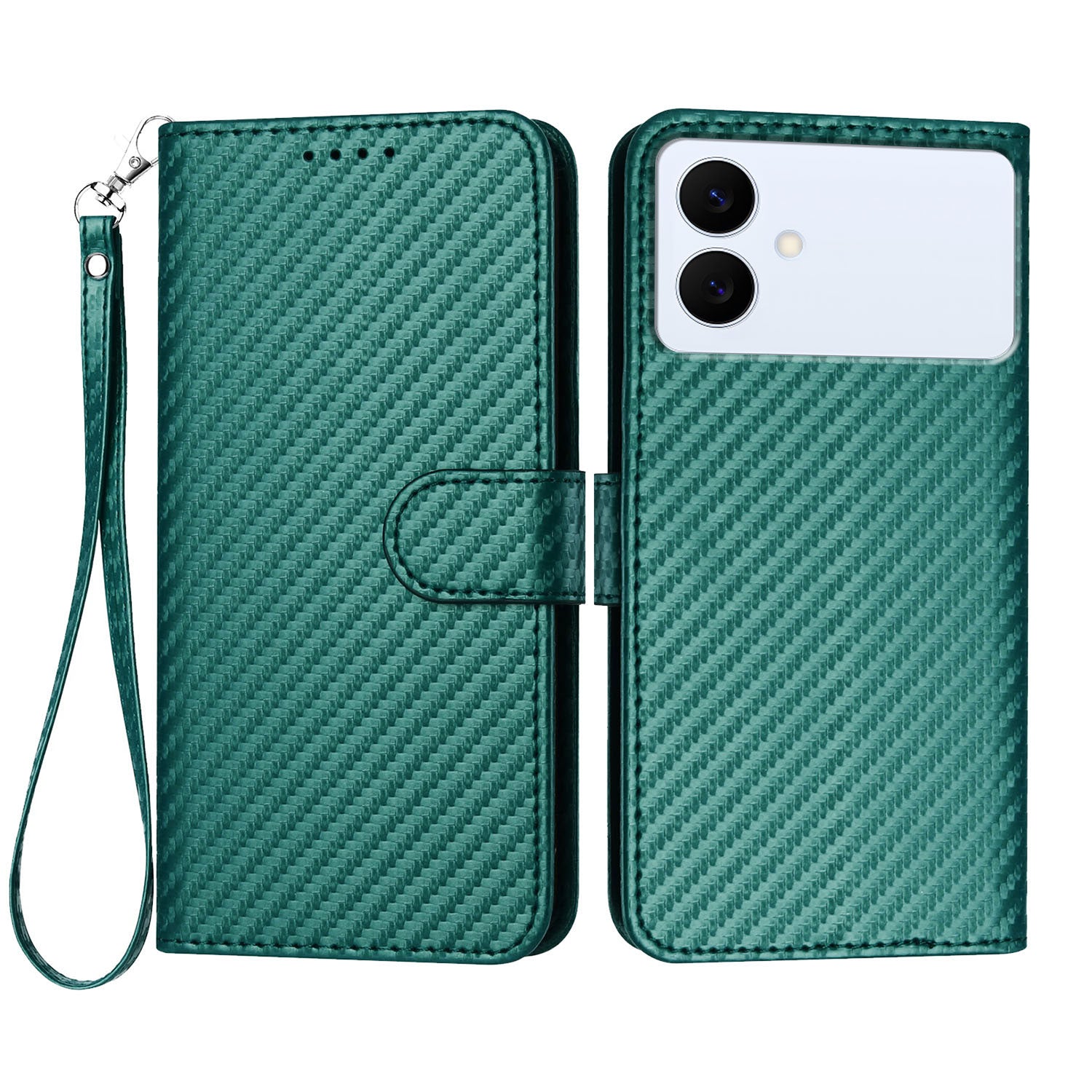 For Samsung Galaxy S26 Edge Wallet Case with Strap Carbon Fiber Texture Leather Mobile Cover