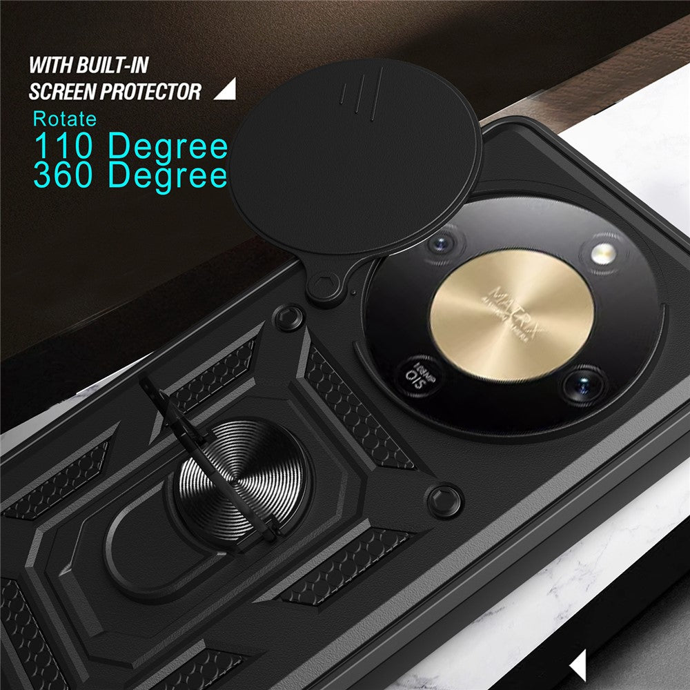 For Honor X9d 5G  /  X70 5G Case with Slide Camera Lid PC + TPU Kickstand Phone Cover