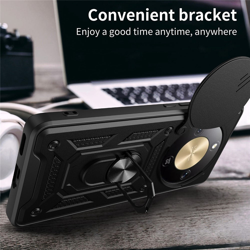 For Honor X9d 5G  /  X70 5G Case with Slide Camera Lid PC + TPU Kickstand Phone Cover