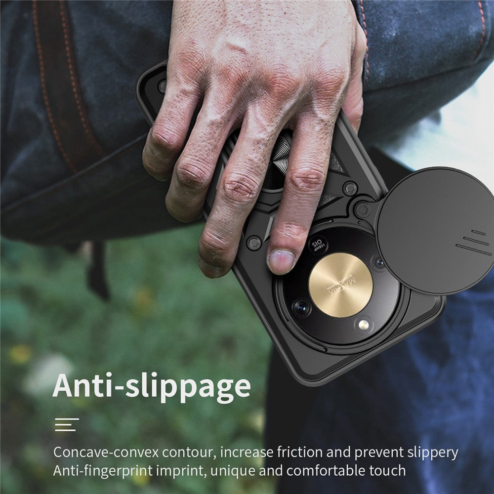 For Honor X9d 5G  /  X70 5G Case with Slide Camera Lid PC + TPU Kickstand Phone Cover