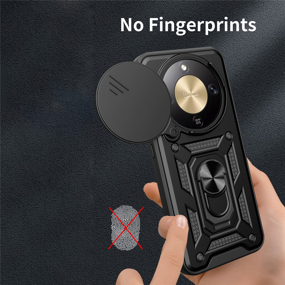 For Honor X9d 5G  /  X70 5G Case with Slide Camera Lid PC + TPU Kickstand Phone Cover