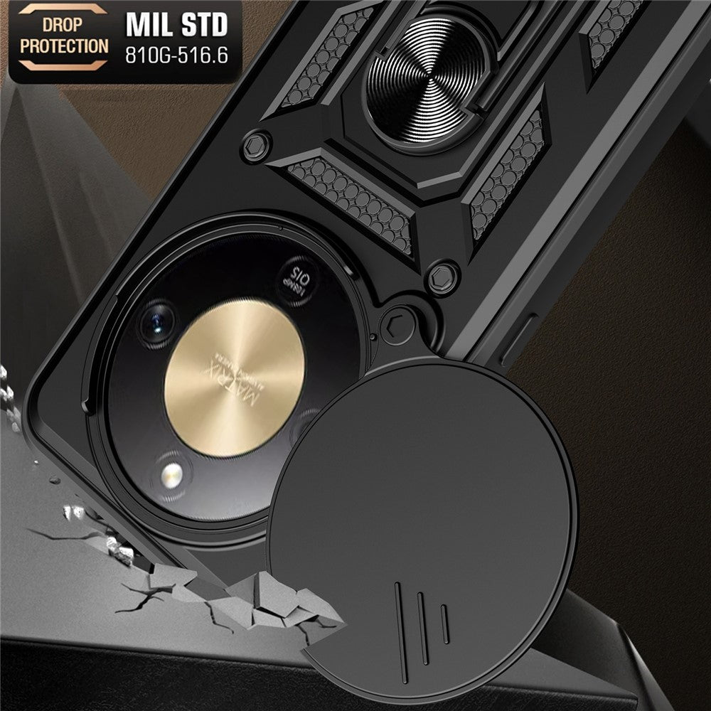 For Honor X9d 5G  /  X70 5G Case with Slide Camera Lid PC + TPU Kickstand Phone Cover