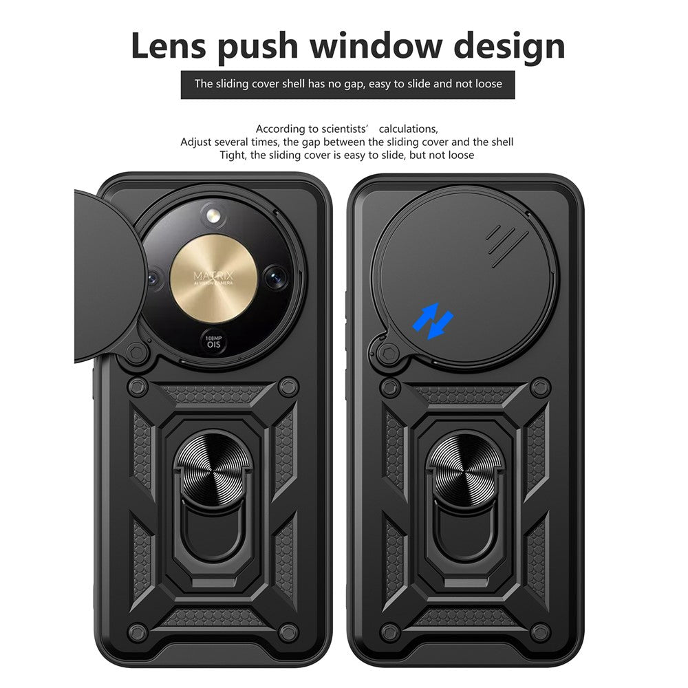 For Honor X9d 5G  /  X70 5G Case with Slide Camera Lid PC + TPU Kickstand Phone Cover