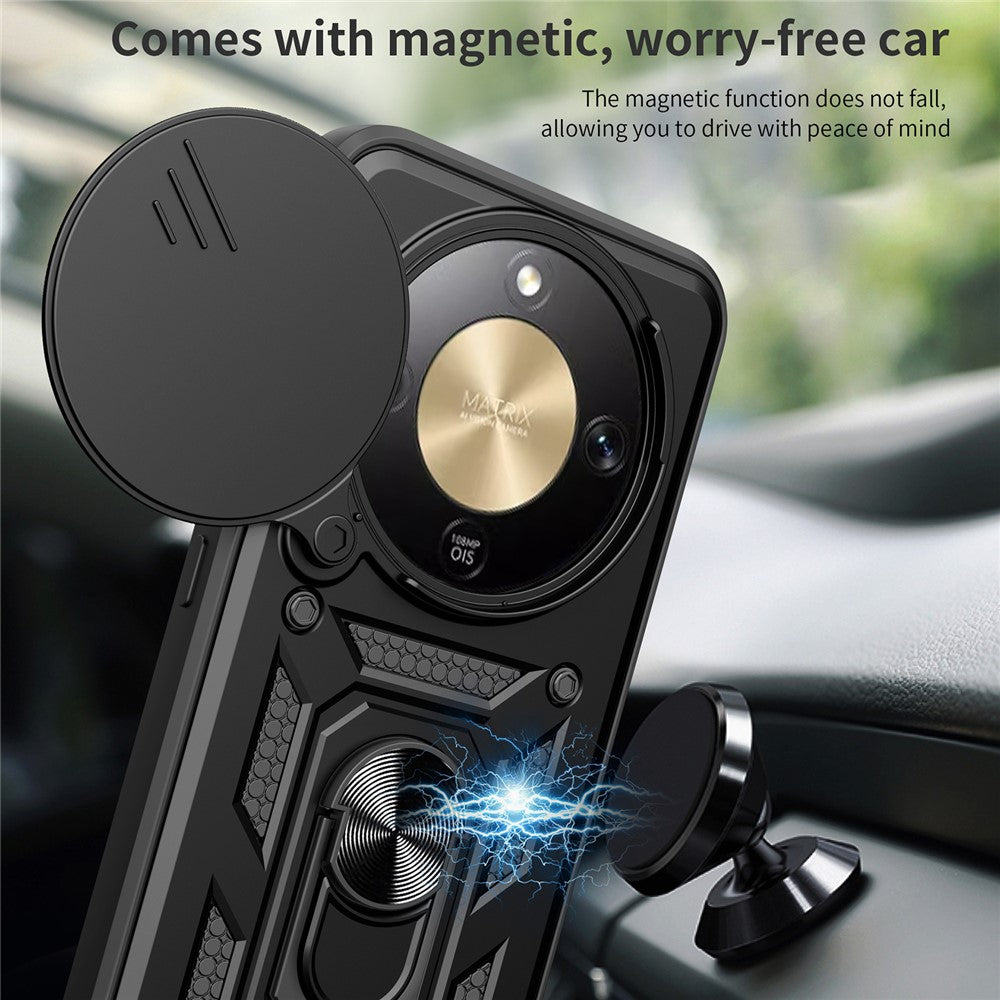 For Honor X9d 5G  /  X70 5G Case with Slide Camera Lid PC + TPU Kickstand Phone Cover