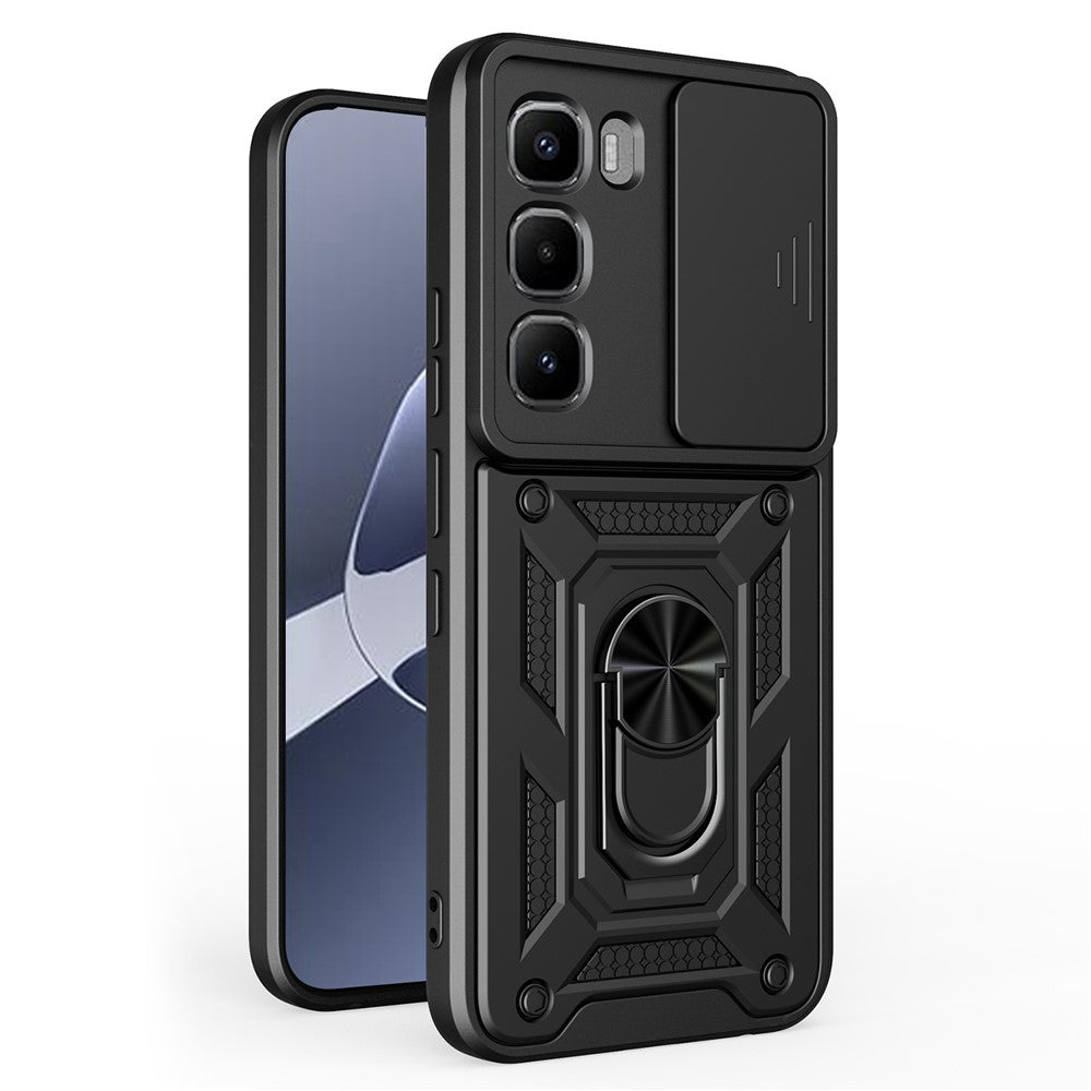 For Infinix Hot 60 Pro 4G Case with Slide Camera Lid PC + TPU Kickstand Phone Cover