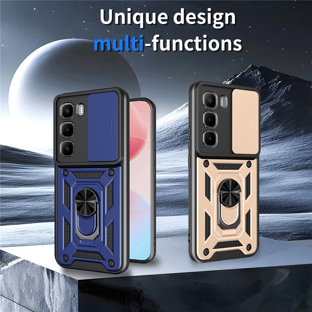 For Infinix Hot 60 Pro 4G Case with Slide Camera Lid PC + TPU Kickstand Phone Cover