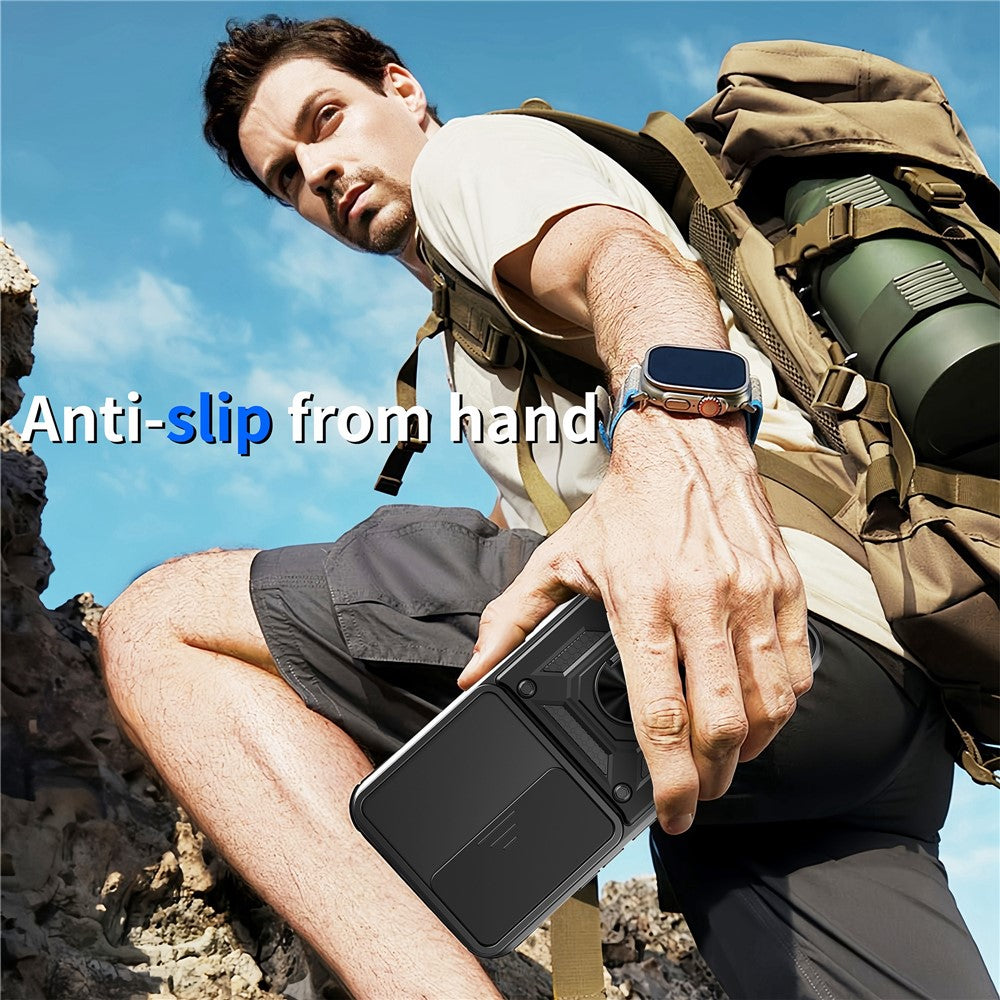 Étui pour Infinix Hot 60 Pro 4G avec cache-caméra coulissant, en PC et TPU, avec support intégré.