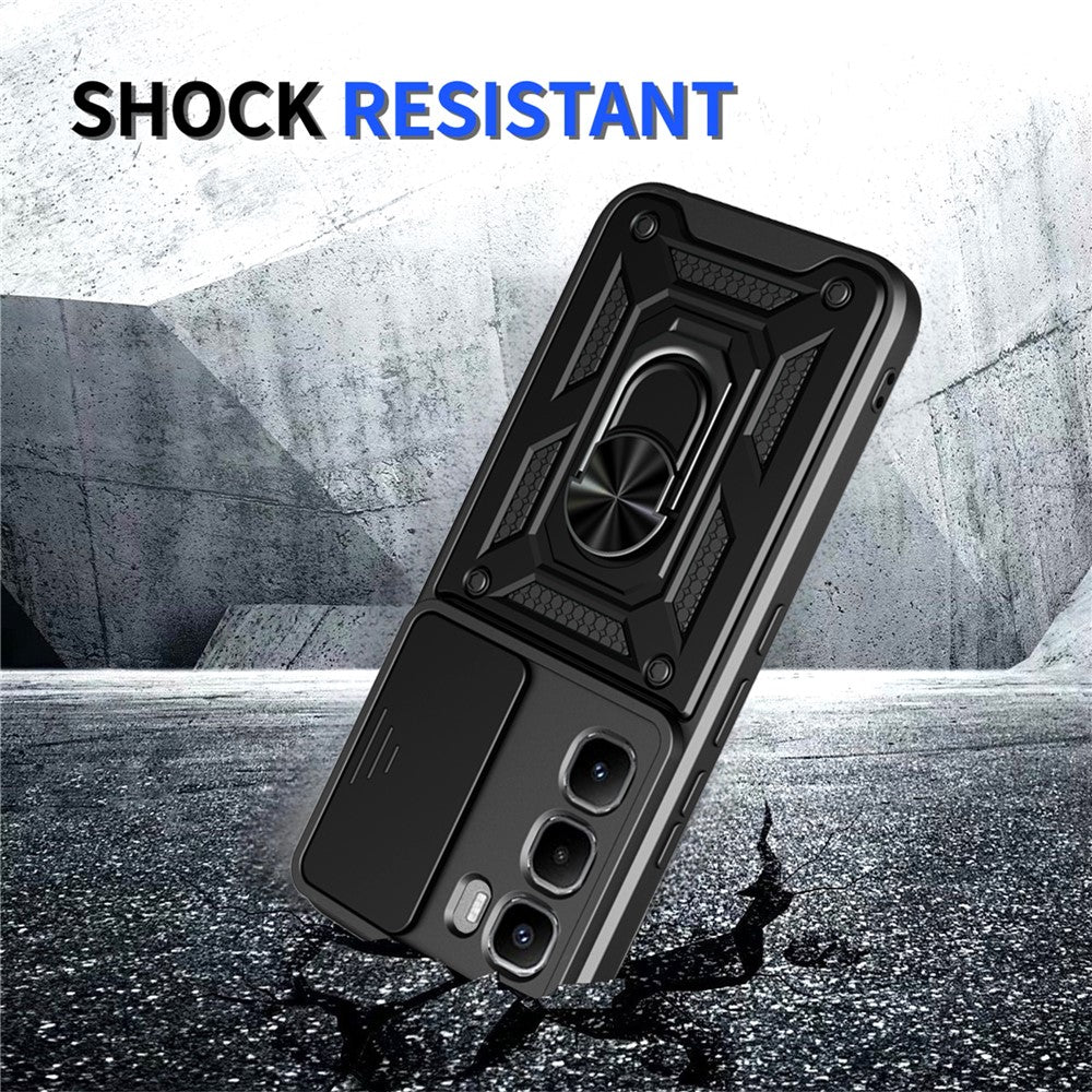 For Infinix Hot 60 Pro 4G Case with Slide Camera Lid PC + TPU Kickstand Phone Cover