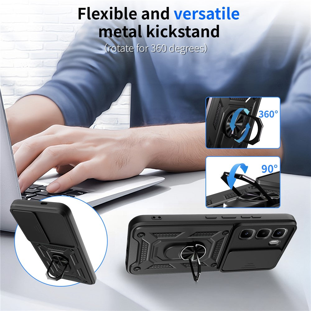 For Infinix Hot 60 Pro 4G Case with Slide Camera Lid PC + TPU Kickstand Phone Cover