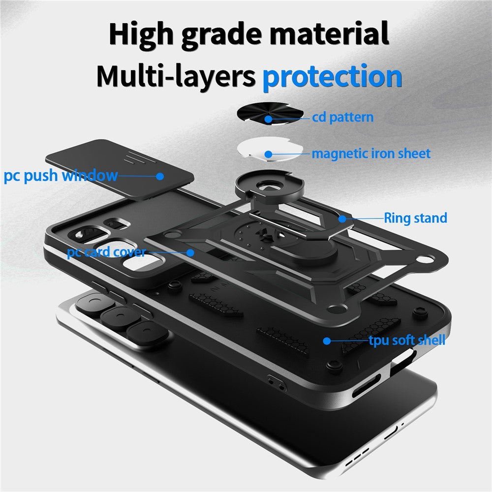 For Infinix Hot 60 Pro 4G Case with Slide Camera Lid PC + TPU Kickstand Phone Cover