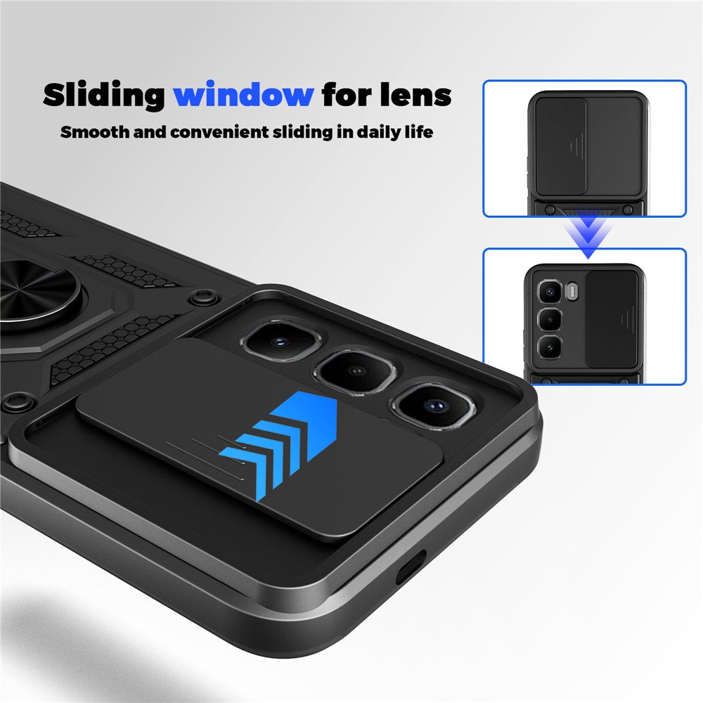 For Infinix Hot 60 Pro 4G Case with Slide Camera Lid PC + TPU Kickstand Phone Cover