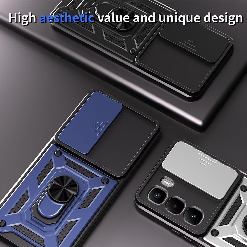 For Infinix Hot 60 Pro 4G Case with Slide Camera Lid PC + TPU Kickstand Phone Cover