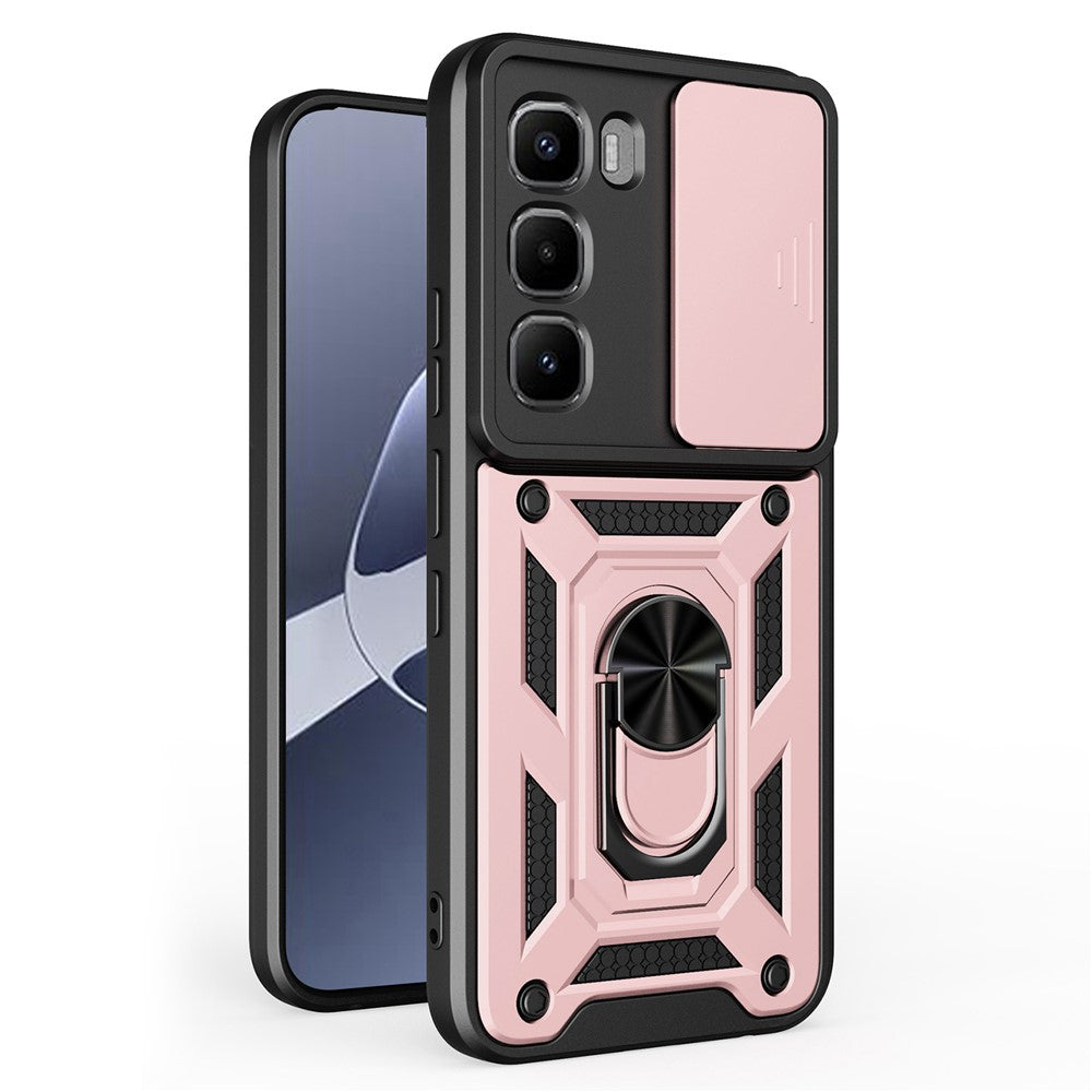 Étui pour Infinix Hot 60 Pro 4G avec cache-caméra coulissant, en PC et TPU, avec support intégré.