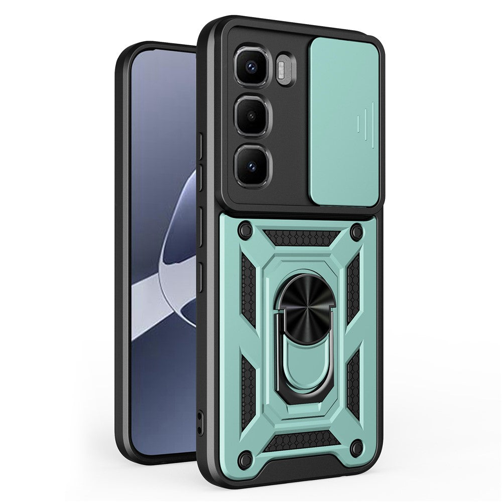 Étui pour Infinix Hot 60 Pro 4G avec cache-caméra coulissant, en PC et TPU, avec support intégré.