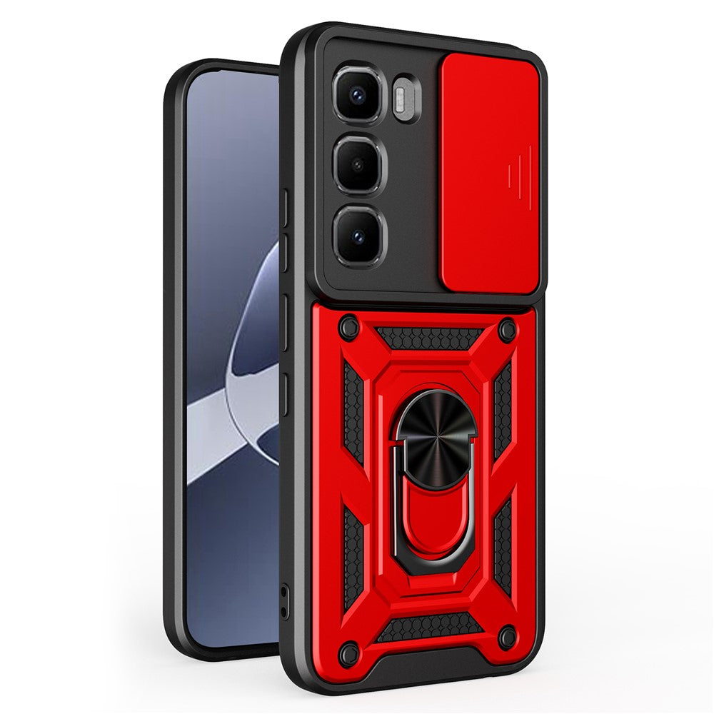 Étui pour Infinix Hot 60 Pro 4G avec cache-caméra coulissant, en PC et TPU, avec support intégré.