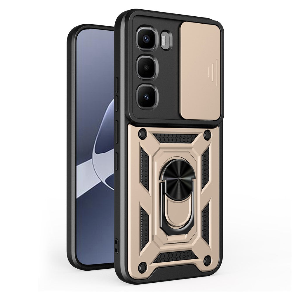 Étui pour Infinix Hot 60 Pro 4G avec cache-caméra coulissant, en PC et TPU, avec support intégré.