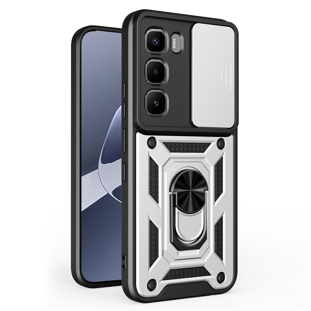 Étui pour Infinix Hot 60 Pro 4G avec cache-caméra coulissant, en PC et TPU, avec support intégré.