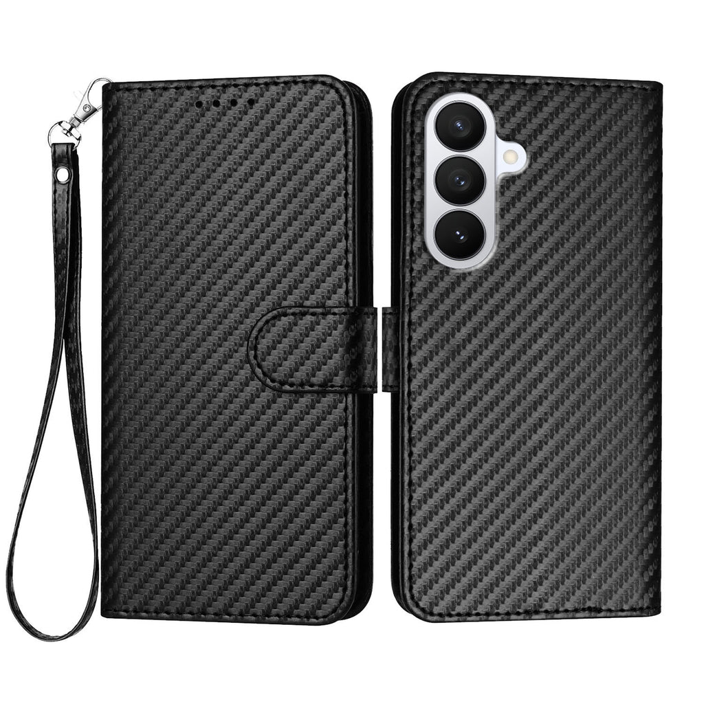 For Samsung Galaxy S26 Pro Wallet Case with Strap Carbon Fiber Texture Leather Mobile Cover