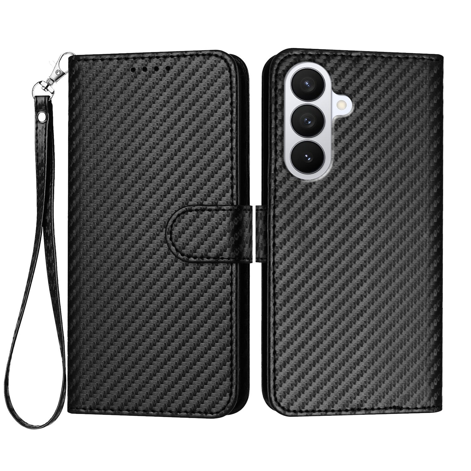 For Samsung Galaxy S26 Pro Wallet Case with Strap Carbon Fiber Texture Leather Mobile Cover