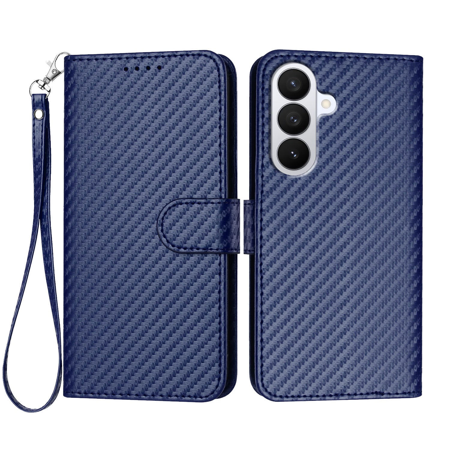 For Samsung Galaxy S26 Pro Wallet Case with Strap Carbon Fiber Texture Leather Mobile Cover