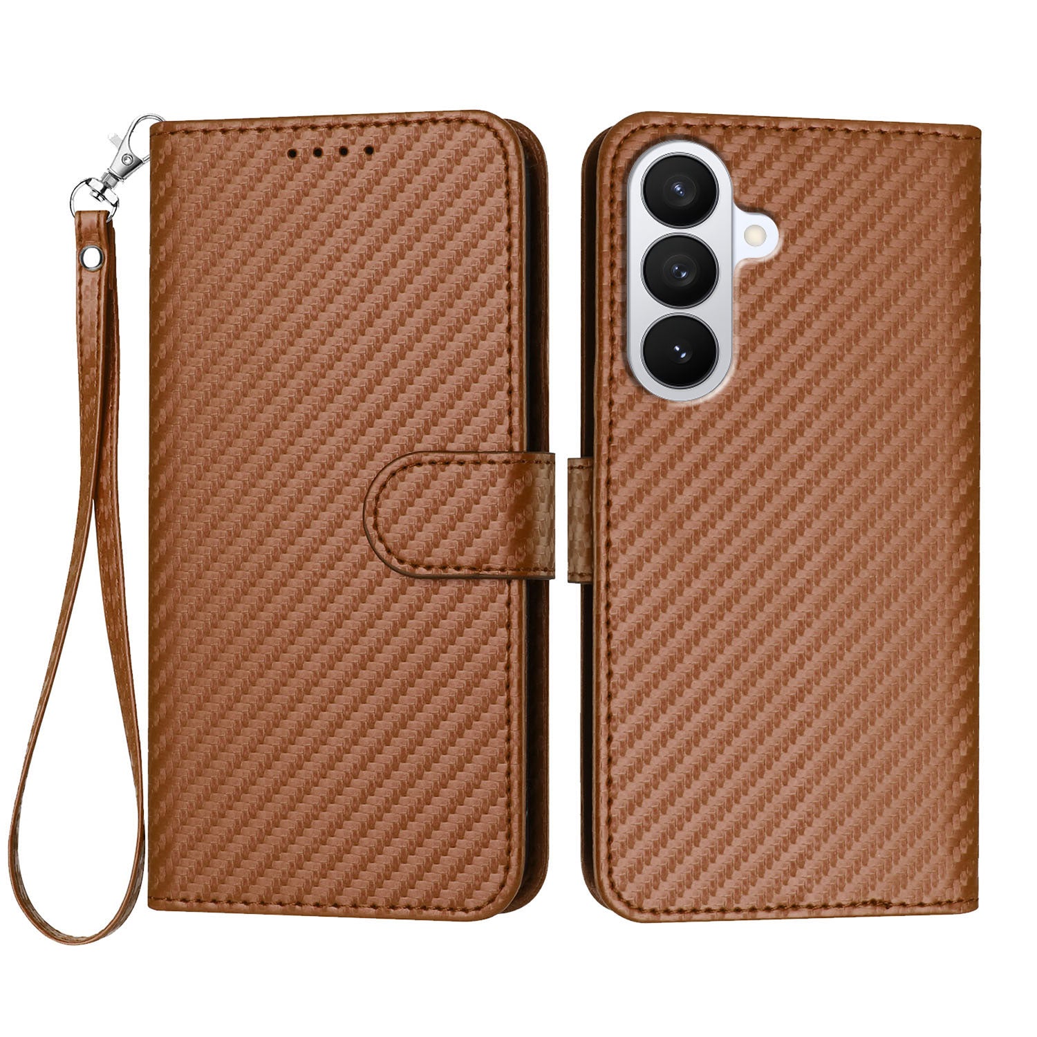 For Samsung Galaxy S26 Pro Wallet Case with Strap Carbon Fiber Texture Leather Mobile Cover