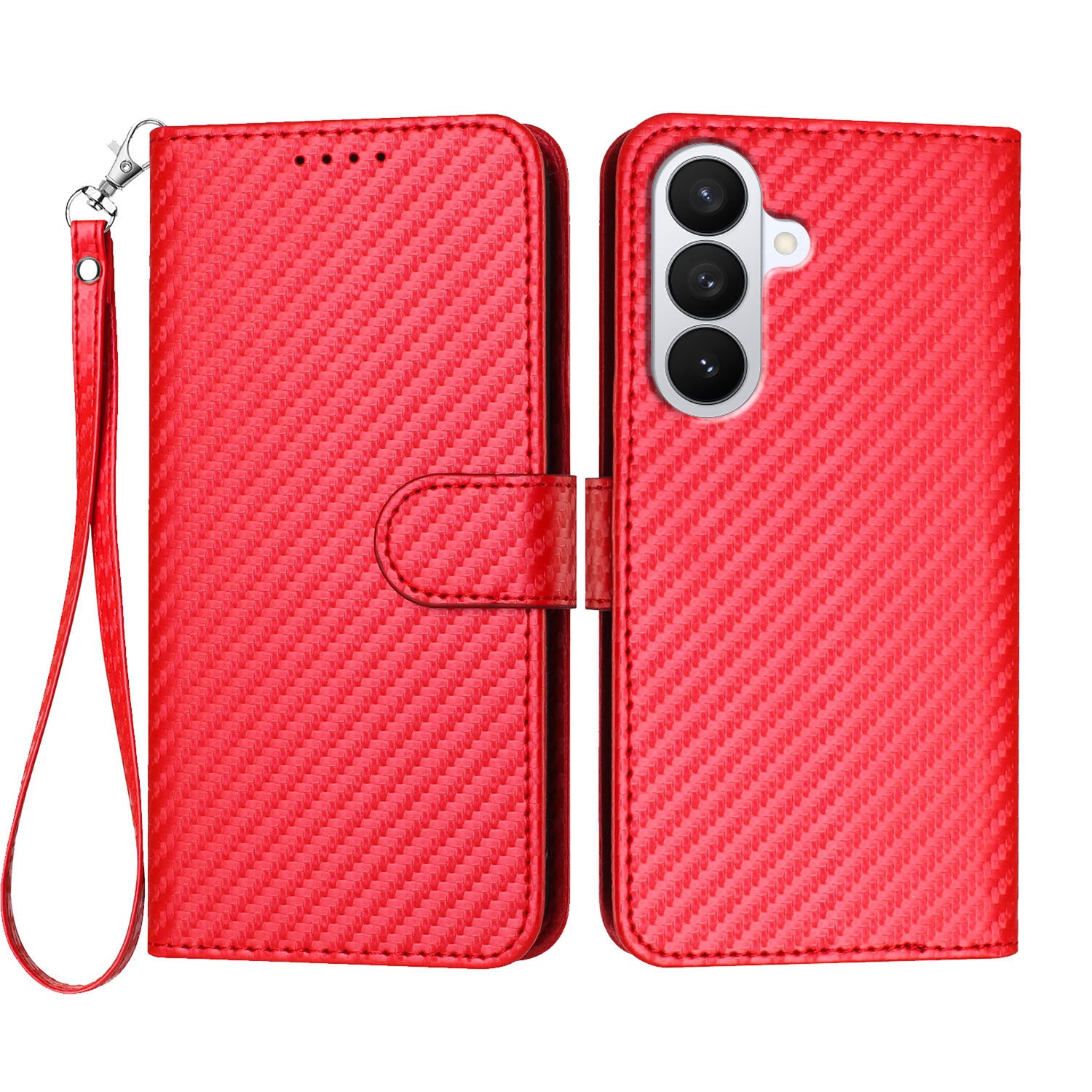 For Samsung Galaxy S26 Pro Wallet Case with Strap Carbon Fiber Texture Leather Mobile Cover