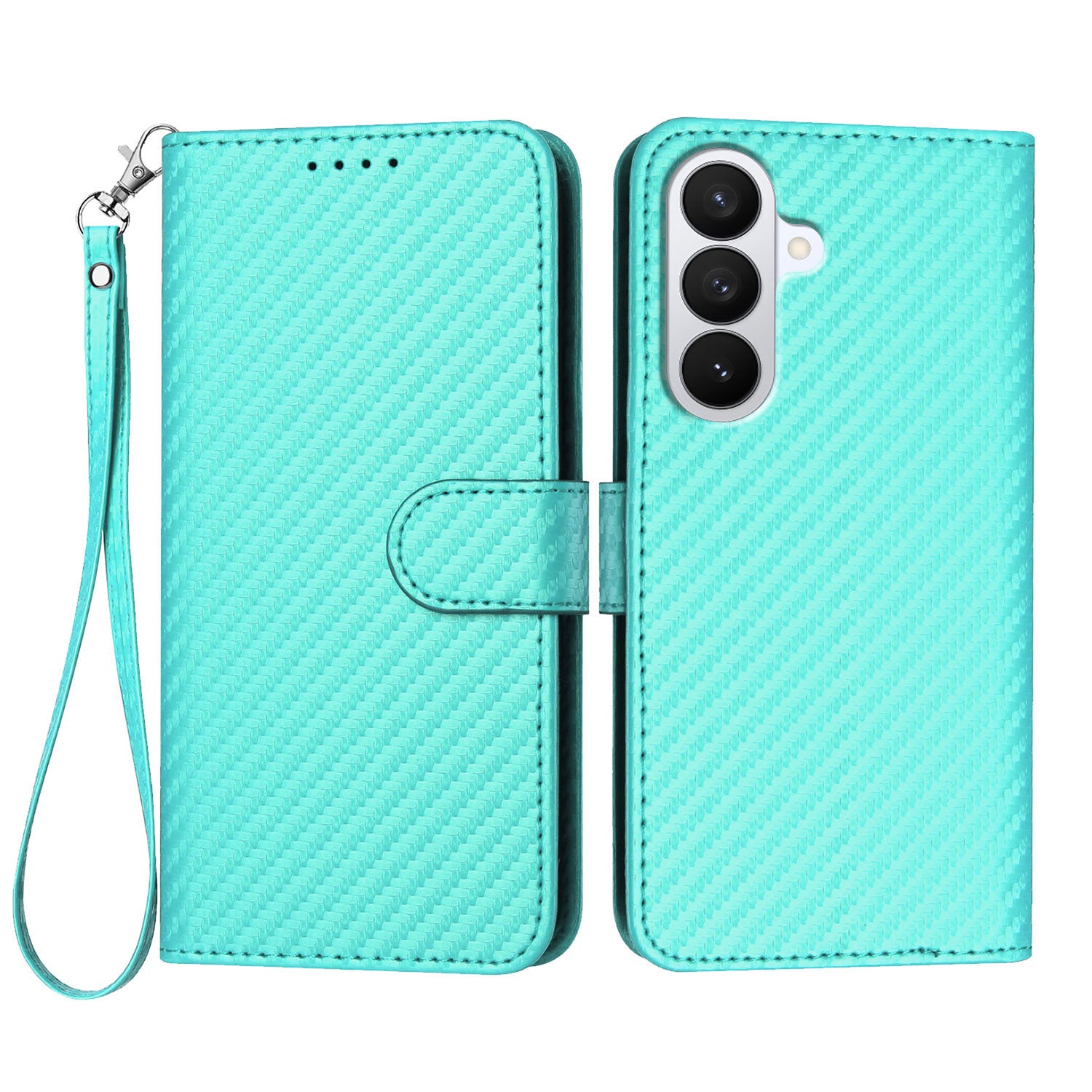For Samsung Galaxy S26 Pro Wallet Case with Strap Carbon Fiber Texture Leather Mobile Cover