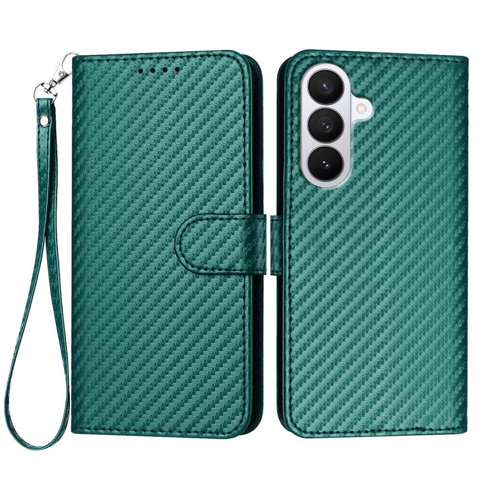 For Samsung Galaxy S26 Pro Wallet Case with Strap Carbon Fiber Texture Leather Mobile Cover