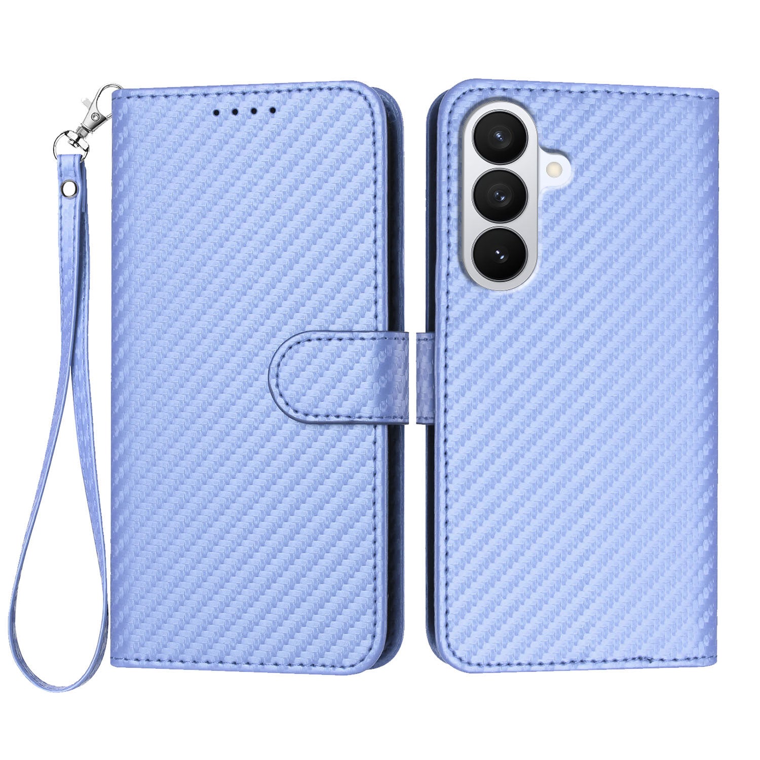 For Samsung Galaxy S26 Pro Wallet Case with Strap Carbon Fiber Texture Leather Mobile Cover