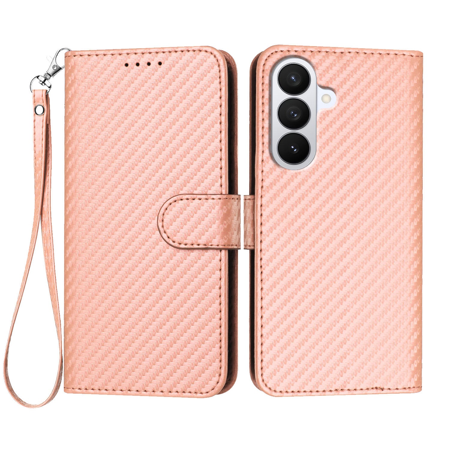 For Samsung Galaxy S26 Pro Wallet Case with Strap Carbon Fiber Texture Leather Mobile Cover