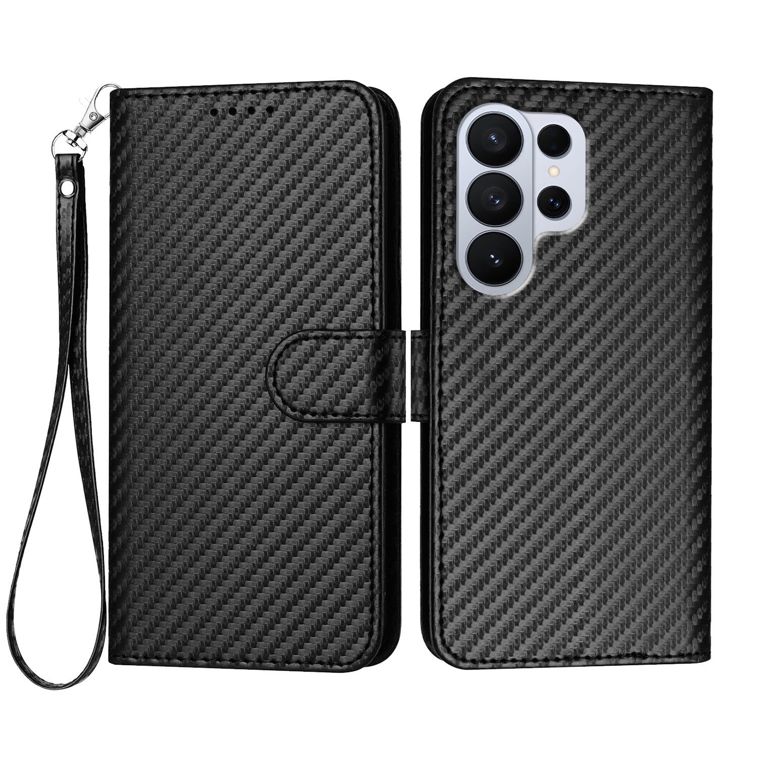 For Samsung Galaxy S26 Ultra Wallet Case with Strap Carbon Fiber Texture Leather Mobile Cover