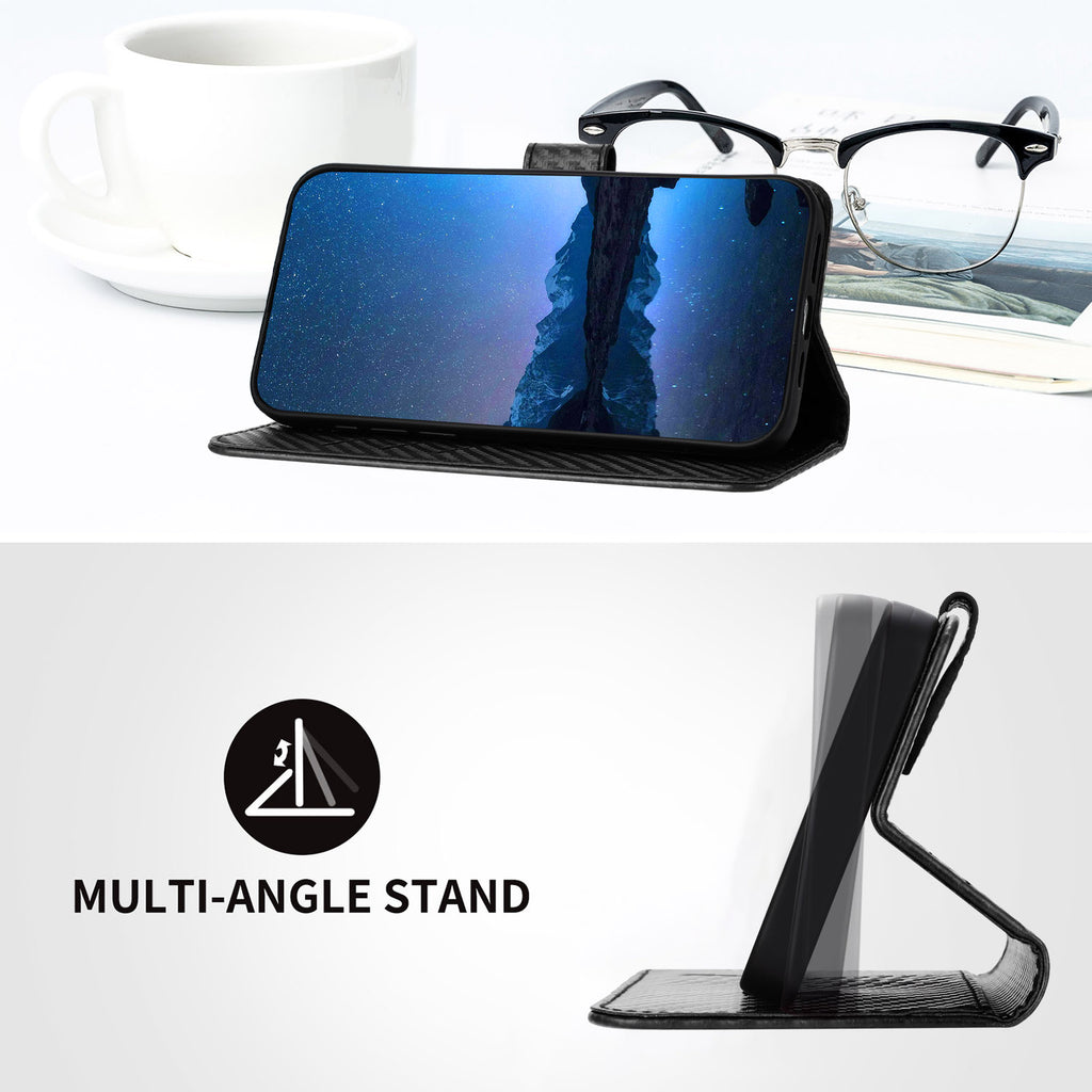 For Samsung Galaxy S26 Ultra Wallet Case with Strap Carbon Fiber Texture Leather Mobile Cover