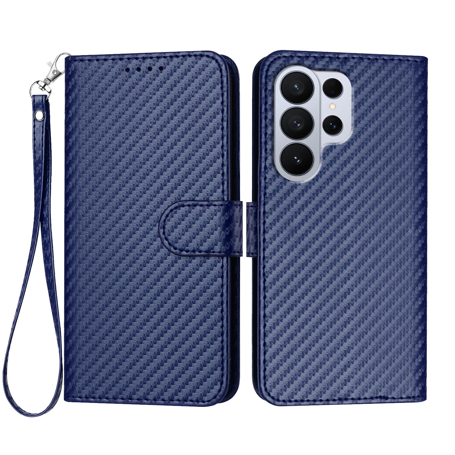 For Samsung Galaxy S26 Ultra Wallet Case with Strap Carbon Fiber Texture Leather Mobile Cover