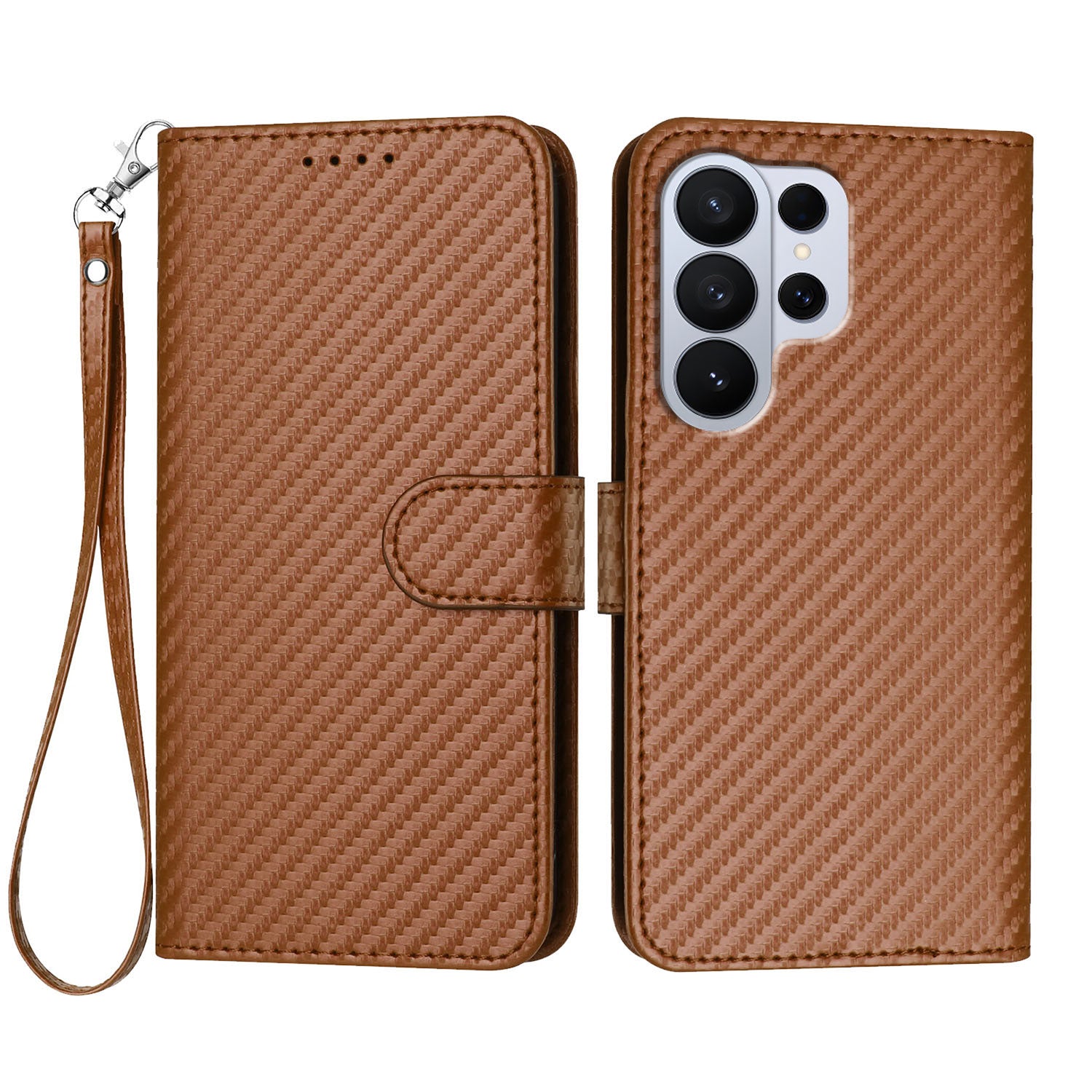 For Samsung Galaxy S26 Ultra Wallet Case with Strap Carbon Fiber Texture Leather Mobile Cover